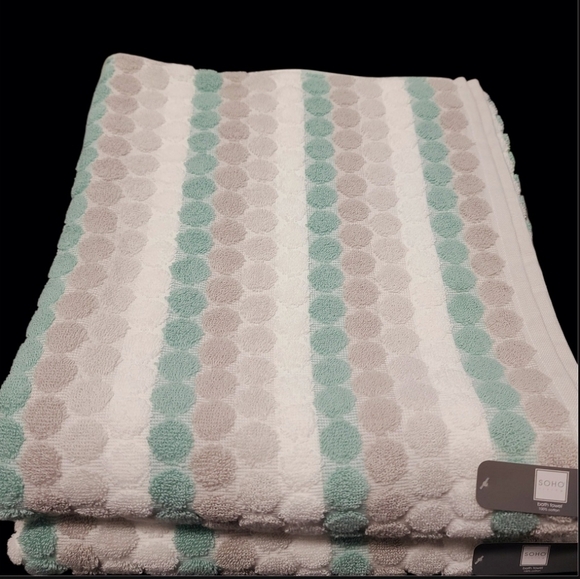 8pc Soho Living Bath Hand Washcloth Towel Set Striped Dot Sea Foam Green Gray - Picture 6 of 8